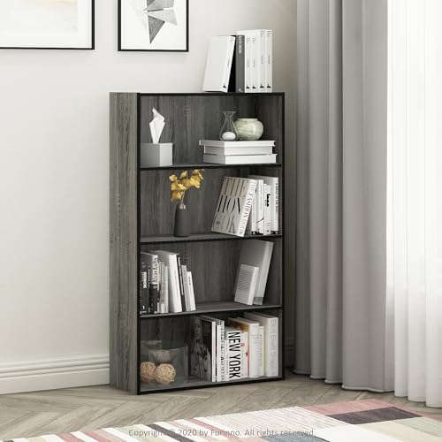 Furinno PASIR Book Shelf, 4-Tier Bookshelf, Bookcase with Open Shelf, 9.4 x 23.6 x 41.7, for Living Room, Bedroom, Home Office, French Oak - Image 2