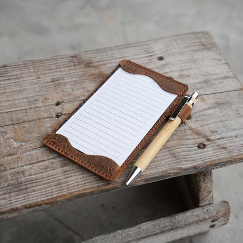 Genuine Leather Note Index Card Holder Slim Pocket Sleeve 3 x 5 Cover for Travel Sleeve 3" x 5" (12.7cm x 7.6cm) Vertical Note Card Case Weatherproof 05 (Flower Brown, 3 x 5) - Image 6