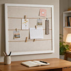 SOFE Large White Linen Bulletin Board, 28 x 32 Wood Framed Memo Board - Image 3