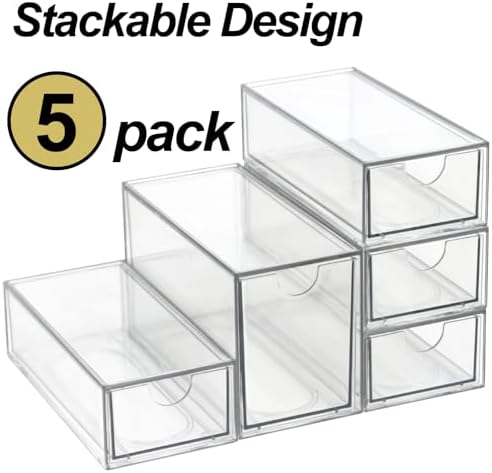 Acrylic Makeup Organizer, Clear Storage Organizer Desktop Stackable Storage Drawers, Plastic Organizer Bins for Makeup, Stationery, Cosmetics, Vanity, Bathroom,Cabinet,Pantry Office Desk (5 Drawers) - Image 7