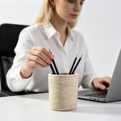 Natural Travertine Toothbrush Holder for Bathroom, Marble Pen Cup for Desk - Image 7