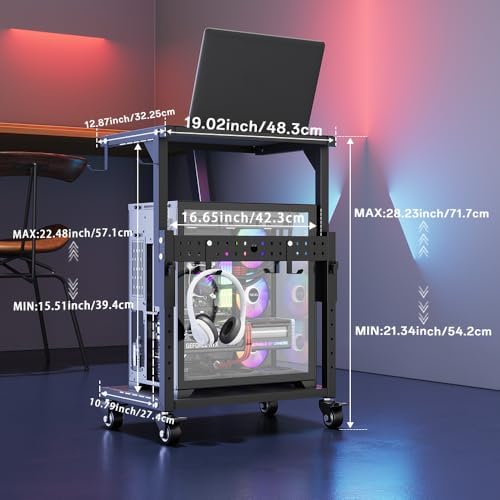 Computer Tower Stand, 6 Level Height Ajustable PC Tower Stand for Floor, Mobile Rolling CPU Holder Cart for Gaming Office Home,21.34"-28.3", Black - Image 2