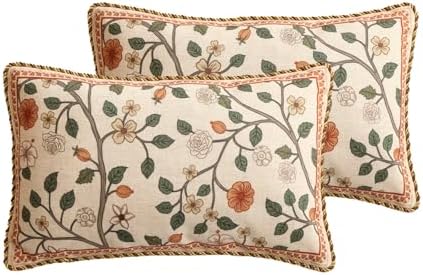 ISAENNE Designer Elegant Linen Throw Pillow Cover,Set of 2,20"x12"-Flora A by Isaennehomedecoration
