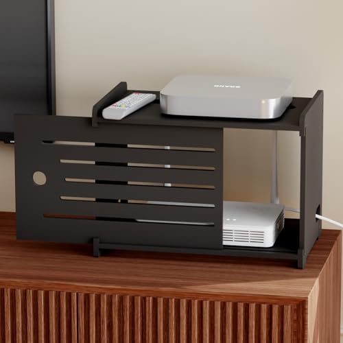 Wooden WiFi Router Storage Box Hider Shelf, Decorative Projector Box Hider Rack Countertop, for Cable, Modem, Internet, Router Power Cover Storage Organizer Cabinet Wall Mounted, Black by Haidaiya