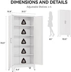COFaR 71" White Pantry Cabinet with Vertical-Groove Doors and Shelves - Image 2