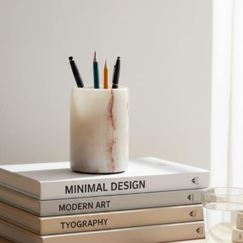 Radicaln Marble Pen Holder for Desk 4" - Pencil Holder & Makeup Brushes Cup - Image 4