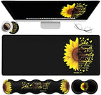 Gaming Black Mouse Pad + Keyboard Wrist Rest XL Large Mouse Mat Sunflower Christian Verse Proverbs 31-25 Extended Desk Pad Non-Slip Rubber Mice Pads Stitched Edges Pad (31.5x11.8 in) by JVGFYNKL