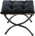 15" Upholstered Folding Foot Rest Stool with Foldable Metal Frame Black by WELL-STRONG