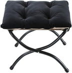 15" Upholstered Folding Foot Rest Stool with Foldable Metal Frame Black by WELL-STRONG