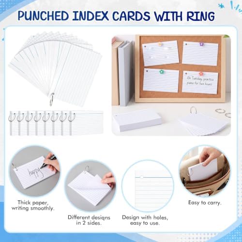 Yexiya 500 Pcs 4 x 6 Inch Index Cards with Rings Hole Punched Notecards - Image 5