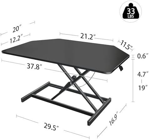 Aconcept 38 inch Black Corner Height Adjustable Standing Desk Converter, One-Click Sit to Stand up Desk Riser, Pre-Assembled for Dual Monitor and Laptop Workstation - Image 2