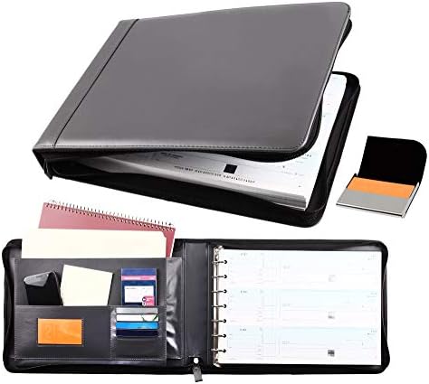 2Fold Zippered Business Checkbook Binder - 7 Ring Binder for Business Checks with Built-in Organizer and Card Case - PU Leather Portfolio for up to 600 3-Up Checks (Gray) by 2Fold