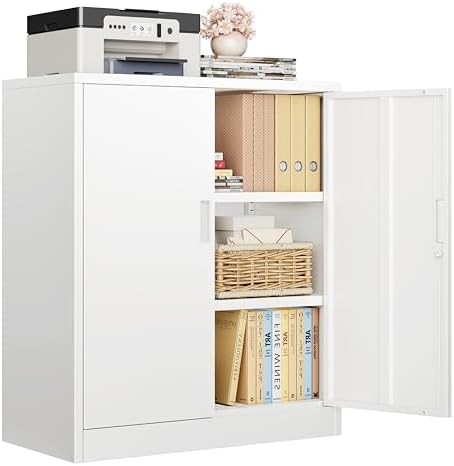 CJF Metal Storage Cabinet, 36" H Locking Storage Cabinet with Shelves and Doors for Home Office, Garage, Utility Room, Entryway(White) by CJF