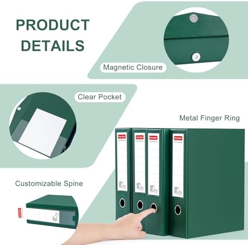 Storage File Boxes 4 Pack, Foldable File Box with Clip, 88mm Spine, Green - Image 3