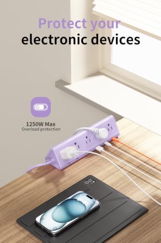 AnnTane Desk Clamp Power Strip USBC, 40W Fast Charging, 6.5 Ft, Purple - Image 7