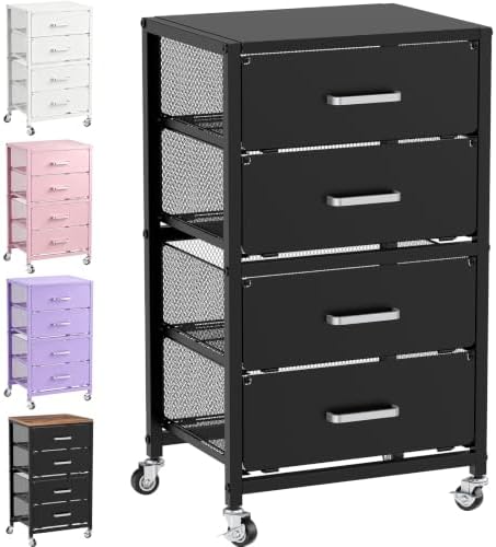 4-Drawers Metal Rolling Cart, Utility Storage Cart with Wheels by Unknown