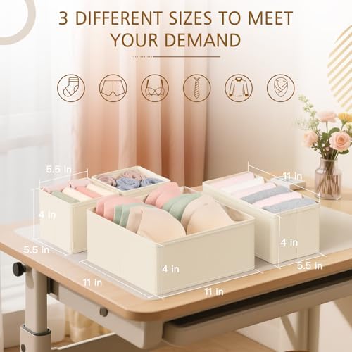 Criusia 26 Pack Drawer Organizer for Clothes, Foldable Dresser Dividers with 3 Sizes, Fabric Storage Bins – Beige - Image 2