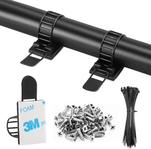 50Pcs Adhesive Cable Management Clips with 50Pcs Zip Ties, Adjustable Nylon Cable Strap Ties Wire Clips Clamps Organizer with Strong Adhesive Tape, Extra Screw & Hole - 3.35 Inch Black by VAMRONE
