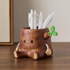 Stump Pen Holder – Cute Wooden Desk Organizer, Fairy Tale Tree Stump Pencil Cup for Stationery, Makeup Brushes, Dried Flowers, Solid Wood Desktop Decor Gift by Unknown