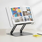 Acrylic Adjustable Book Stand, Reading Stand with Lift Design, High-Density Alloy Desktop Document Holder for Document Recipe, Cookbook, Music Book (Black) by HomDSim
