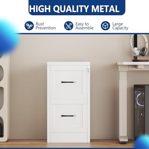 Ckzbx 2 Drawer File Cabinet with Lock, Narrow Vertical Filing Cabinet, Under Desk File Cabinets,White Metal Dresser Cabinets for Home Office,Fit Letter/A4/Legal Size File - Image 5
