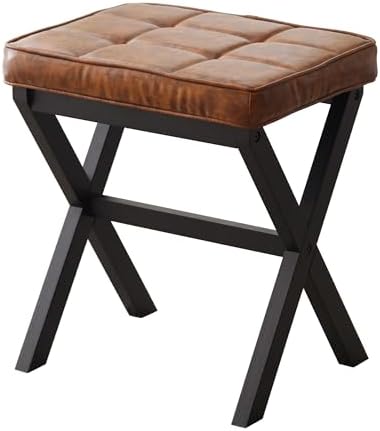 Foot Stool Small Ottoman Foot Rest Padded Foot Stool Desk for Under Office Desk Vanity Stool Bamboo Footstool Sofa Footrest Shoe Stool Small Foot Stools (Black Legs + Patterned Brown) by FILWH