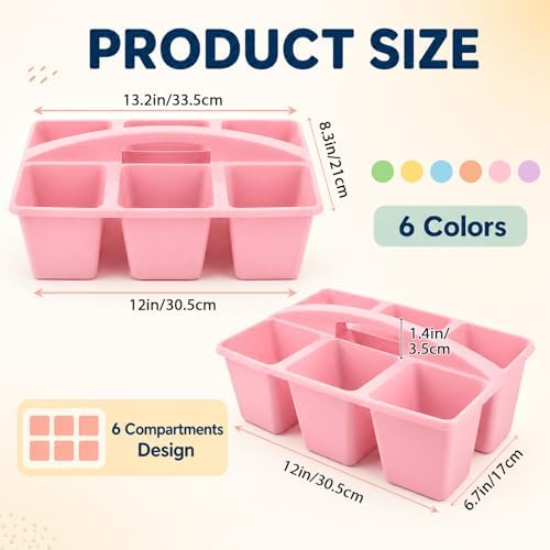 gisgfim 6 Pack Plastic Classroom Caddy with 6-Compartments Plastic Storage Caddies with Handle 6 Compartments Table Caddy Organizer Versatile Table Caddies for Classroom Office Storage, Pastel Color - Image 2