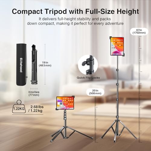 elitehood Aluminum 65” iPad Stand Tripod with Lockable Tablet Holder - Image 4