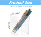 24 Pack Clear Acrylic Pen Holders – Multipurpose Desktop Organizer for Pencils, Makeup Brushes, Stationery & Office Supplies (2.6” x 2.6” x 3.6”) - Image 2