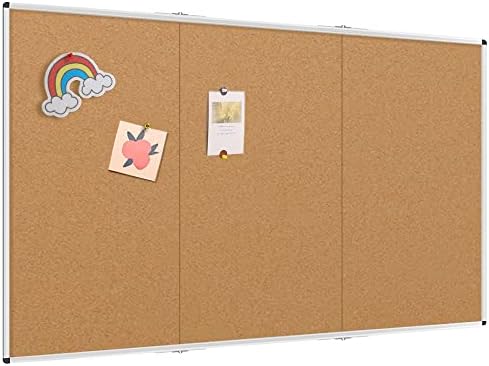 VIZ-PRO 96" x 48" Large Cork Bulletin Board, Foldable & Wall-Mounted Notice Pin Board with Silver Aluminum Frame, for School Home Office - 8' x 4' Corkboard by VIZ-PRO