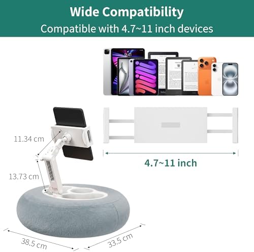 HomeMount Stable Tablet & Kindle Pillow Stand with Snack Tray, Grey - Image 4