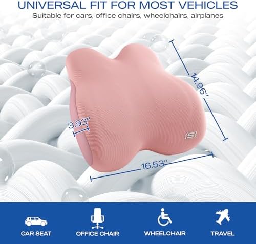 Skechers Women’s Lumbar Pillow,Memory Foam Lumbar Support Pillow for Office,Chair Lower Back Pain Relief Lumbar Pillow,Ergonomic Design Back Support Pillow for Office Chair,Car,Home,Travel,Pink - Image 5