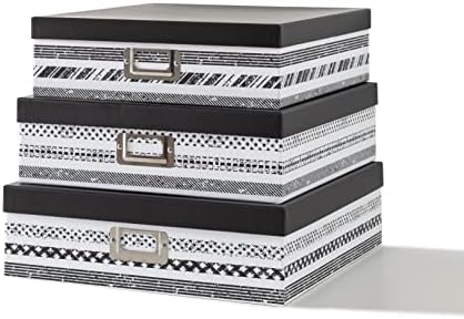 SLPR - Nesting Black and White Storage Boxes with Lids, Set of 3 by SLPR