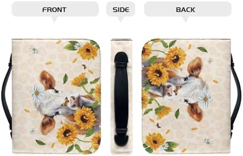 Sunflower Cow Bible Cover, Leopard Print Large PU Leather Bible Carrying Case with Bookmark for Church Large Zippered Book Bible Protector for Christian - Image 3