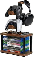 Solid Wood Controller Holder and Headphone Stand with Storage Base for Desk by Miuudby