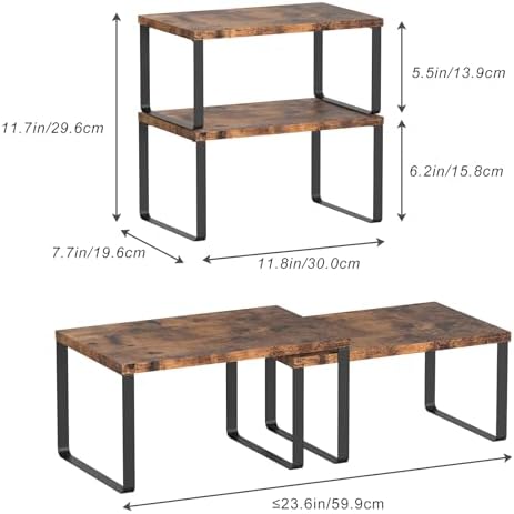 CADUKE Set of 4 Counter Shelves Kitchen Cabinet Shelf Organizer Brown - Image 3