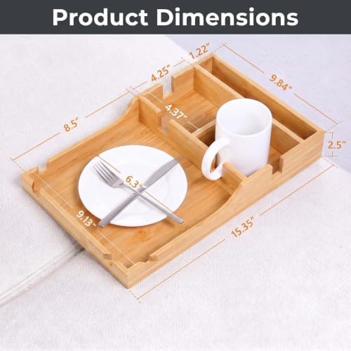 Couch Tray Insert with 2 Cup Holders, 2-in-1 Bamboo Insert & Flat Sofa Organizer, Fits Sectionals or Ottomans for Drinks, Snacks and Remotes, 15.35" x 9.84" - Image 2