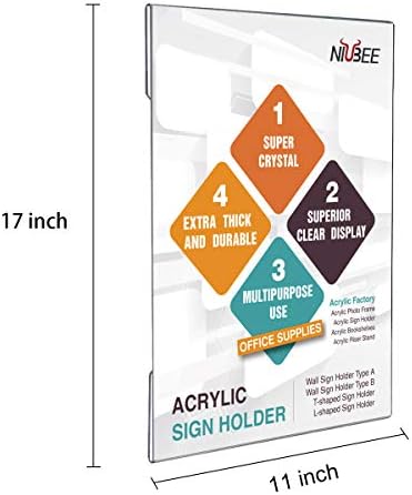 NIUBEE 11x17 Acrylic Sign Holder Wall Mount Clear Frame 6 Pack - Image 2