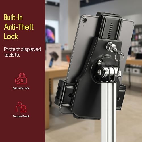 Pyle Anti-Theft Tablet Security Stand Kiosk-Heavy Duty Aluminum Metal Floor Standing Mount Tablet Case Holder Display w/Height Adjustable Pole,Fits iPad Mini 2 3 4 Air Samsung Tablets-Pyle PSPADLK60 - Image 4