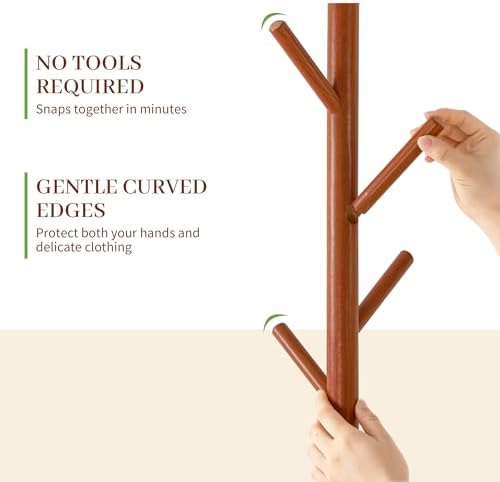 Wooden Coat Rack Freestanding with Round Table & 8 Hooks, Coat Tree Organizer for Clothes, Hats, Bags, Easy Assembly Space-Saving Coat Rack Stand for Home, Office, Walnut - Image 3