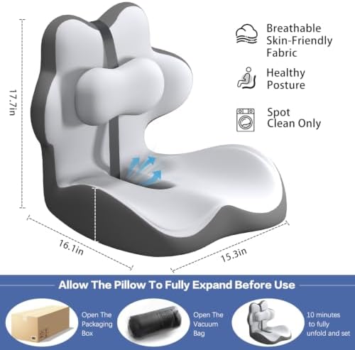 2-in-1 Memory Foam Seat Cushion with Lumbar Support, Office Chair, Gray - Image 2