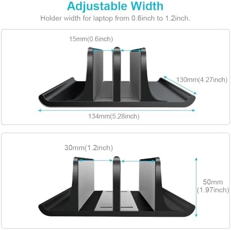 Vaydeer Double Adjustable Vertical Laptop Stand Newly Designed 2 Slots Aluminum Desktop Dual Holder for All MacBook/Chromebook/Surface/Dell/iPad Up to 17.3 Inches - Black - Image 3