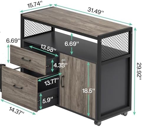 Tribesigns Modern File Cabinet with Drawers for Letter-Sized File and Door, Lockable lateral Filing Cabinet Printer Stand with Storage Shelves and with Rolling Caster for Home Office (Gray) - Image 2