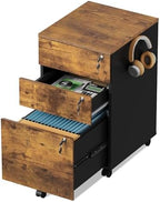 DEVAISE 3 Drawer Wood File Cabinet with Individual Locks, Rustic Brown by DEVAISE