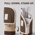 Retractable Pencil Case, Large Standing Pen Pouch, 3 Compartments (Cocoa Brown) - Image 4