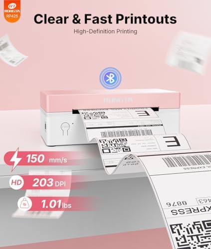 Rongta 4x6 Bluetooth Thermal Label Printer, Wireless Shipping Label Printers for Shipping Packages Small Business Office or Home, Compatible with iPhone Android iPad macOS Windows, Pink - Image 3