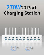 20-Port 270W Charging Station for Multiple Devices, USB Charger Station - Image 2