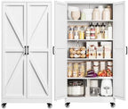 71"White Metal Kitchen Pantry Storage Cabinet Garage Cabinets and Storage by Yizosh