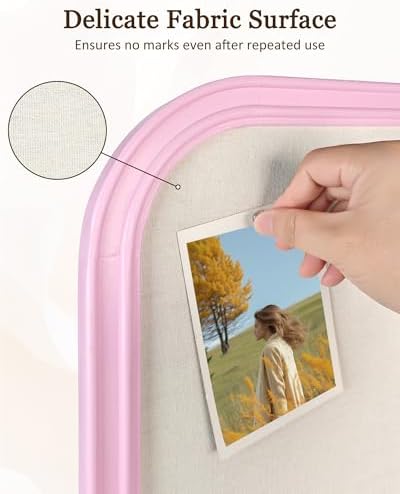 Bulletin Board with Linen, 23.6x17.7 inches Bulletin Board with Pink Wood Style Frame, Decorative Hanging Pin Board Vision Board Message Board for Office School Home Decor(2R2S,L-PK4560,1p) - Image 3