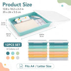 12 Pcs Letter Size Flat Storage Tray with Latching Lid (Morandi) - Image 2